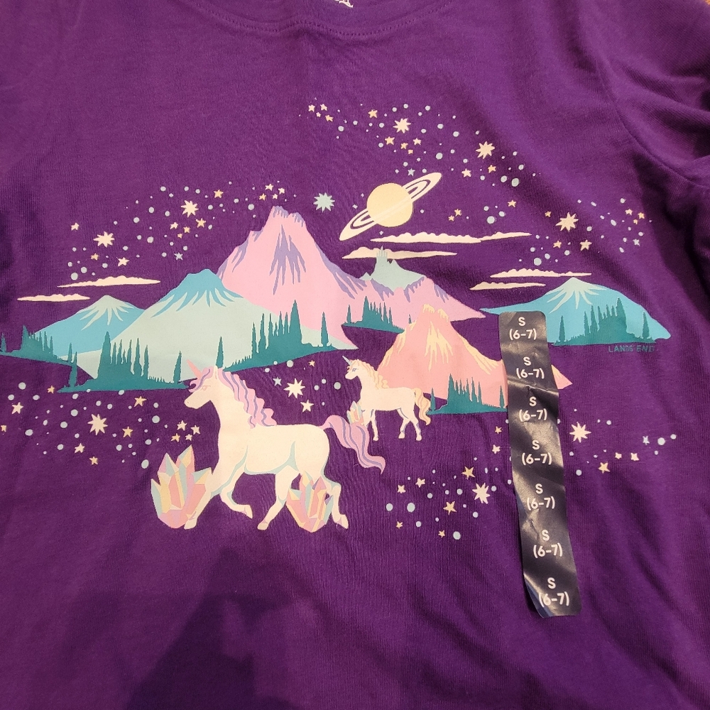 Lands' End Magical Unicorn Purple Graphic Long Sleeve Tee Girls Size S 6/7 NWT - Picture 8 of 10